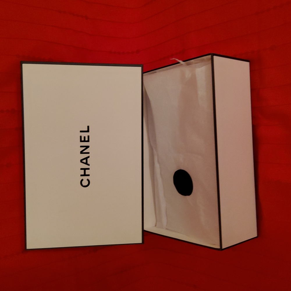 Empty Chanel Gift Box w/Tissue, Shredded Tissue & Ribbon